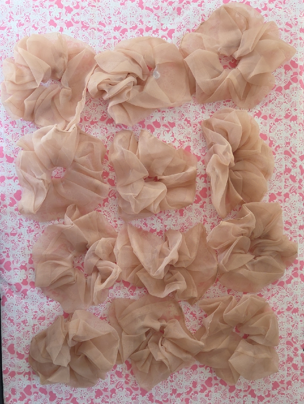 Sheer Light Brown Organza Hair Scrunchies - Set of 12